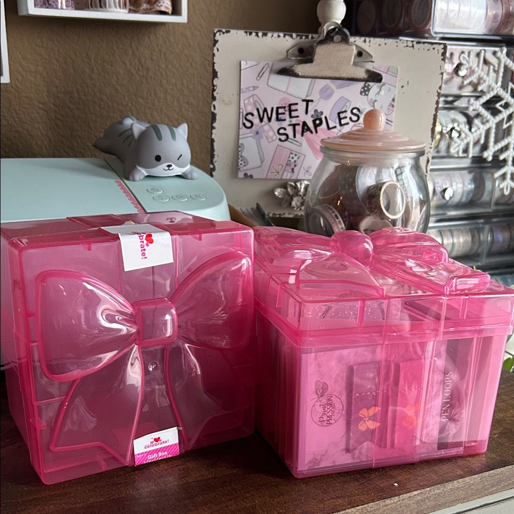 🎀Cute pink bow plastic storage gift box craft makeup🎀 viral rare HTF 🎀